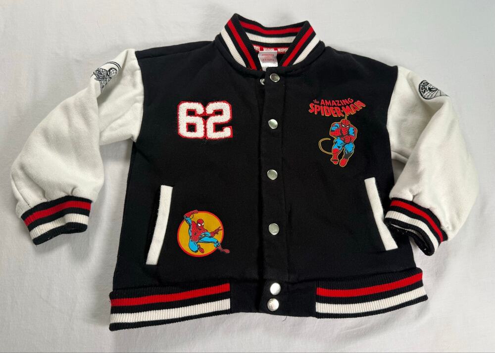 Marvel Spiderman Toddler 4T Bomber Jacket Varsity Jacket Boys Black Spider Man